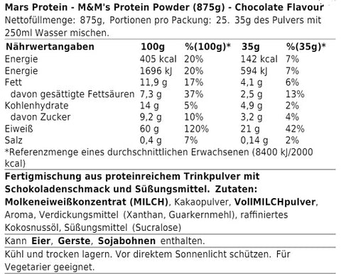 M&M Protein Powder Chocolate 875g